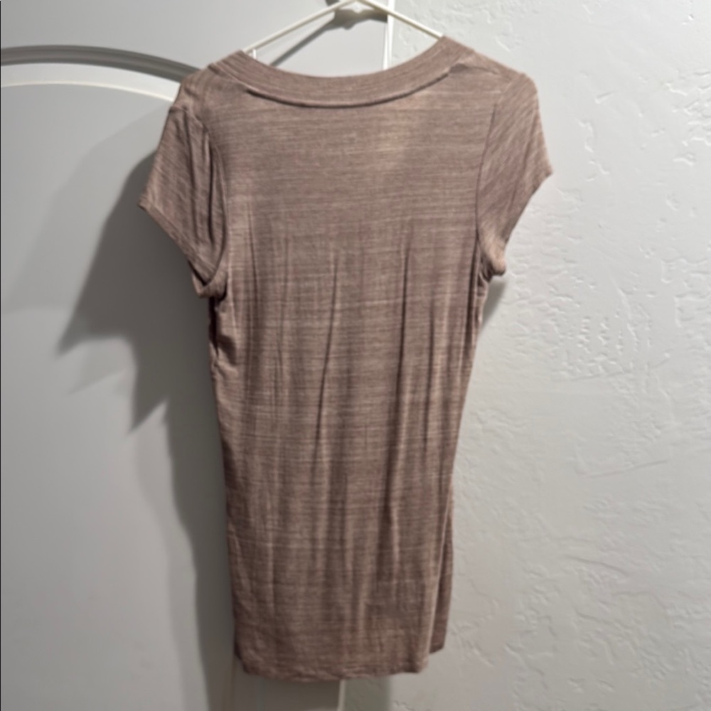 Mossimo Supply Co Tan and Pink V-Neck Cap Sleeve Tee - Picture 3 of 3